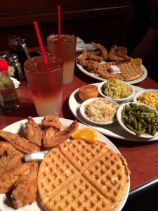 World famous chicken and waffles at Gladys in Atlanta