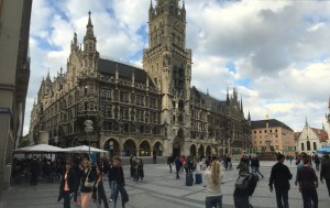 The New Town Hall in the Marienplatz, a city square in Munich, Germany.