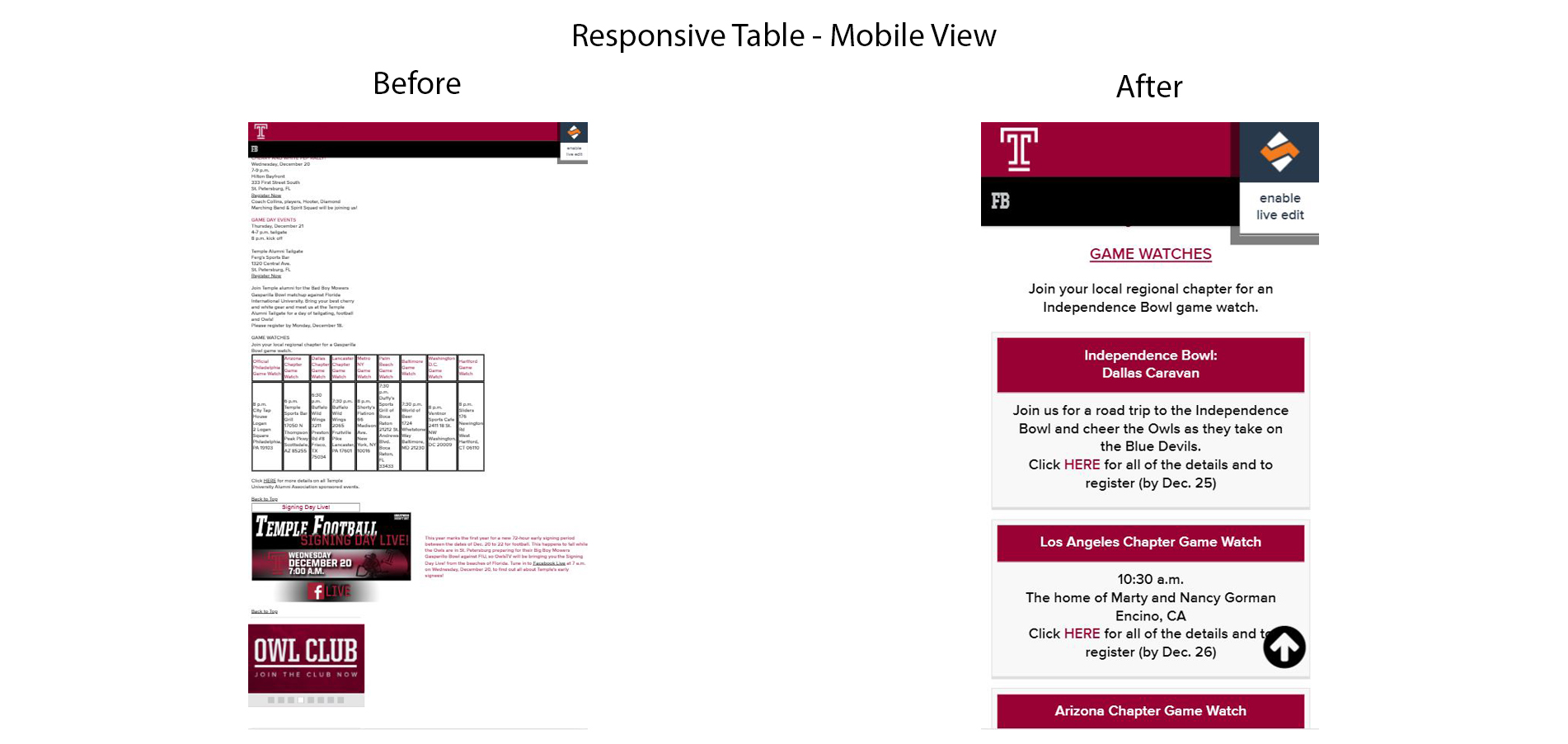 Responsive Table - Mobile View