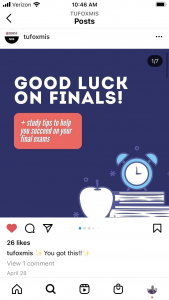 Photo showing I liked the MIS post wishing students luck on finals